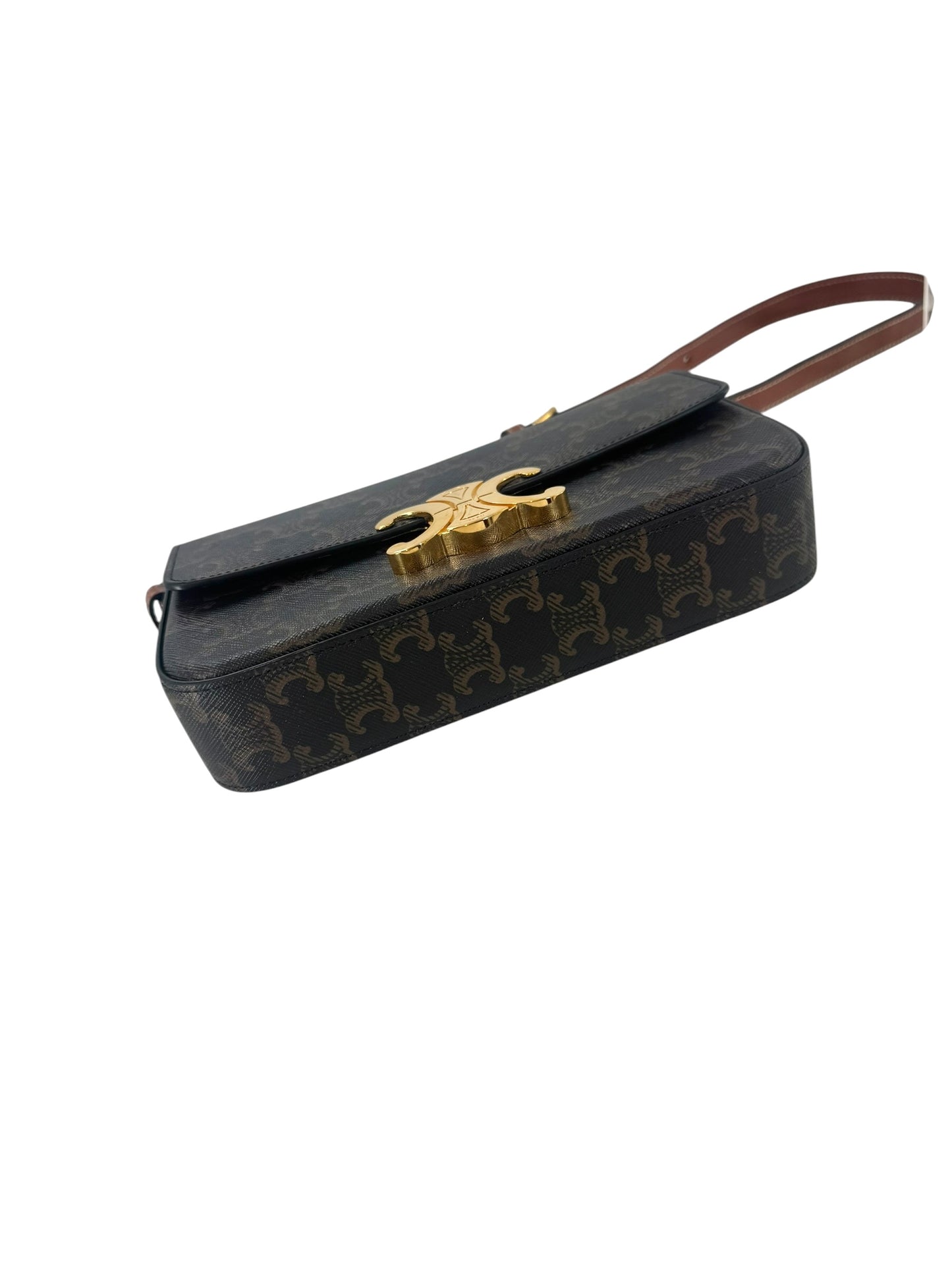 Celine Triomphe Claude Shoulder Bag in Triomphe Canvas and Calfskin