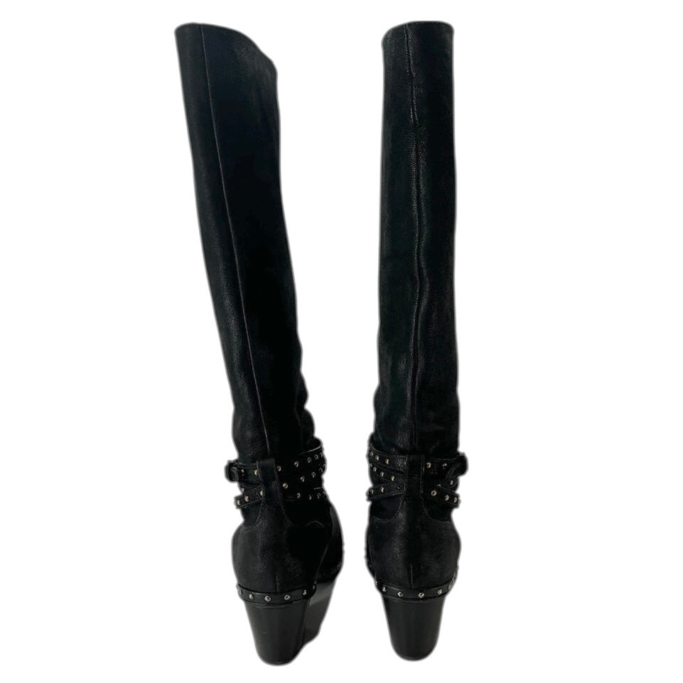 Miu Miu Black Leather Stud Accent Knee High Boots