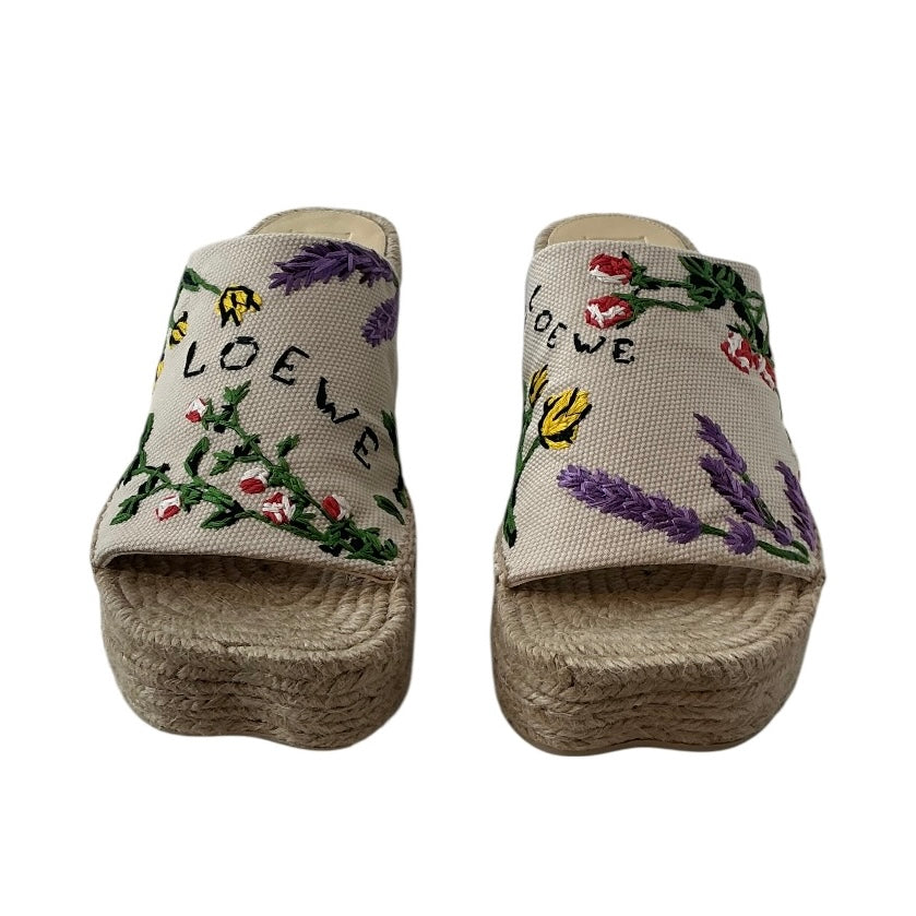 Loewe + Paula's Ibiza Petal Embroidered Canvas Platform Espadrille Mules