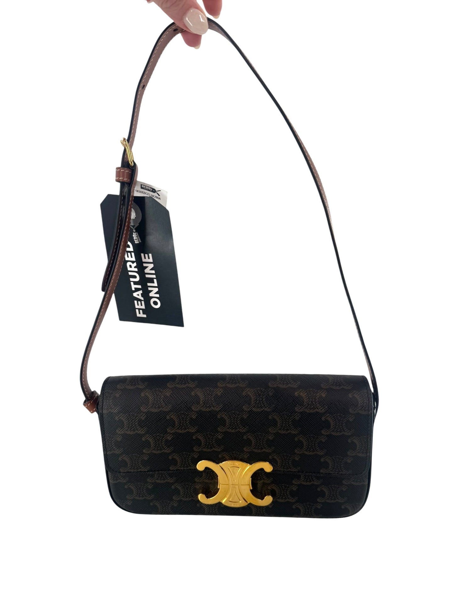 Celine Triomphe Claude Shoulder Bag in Triomphe Canvas and Calfskin