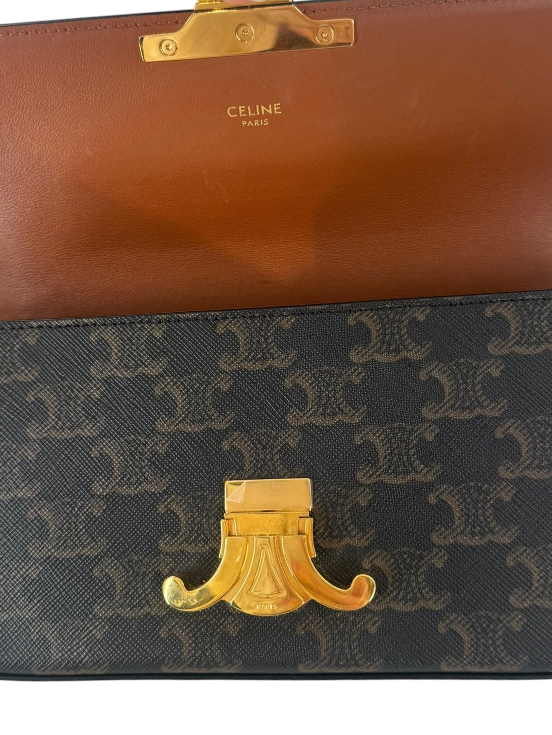 Celine Triomphe Claude Shoulder Bag in Triomphe Canvas and Calfskin
