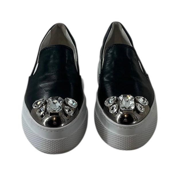 Miu Miu Black Leather Crystal-embellished Platform Slip-on Sneakers