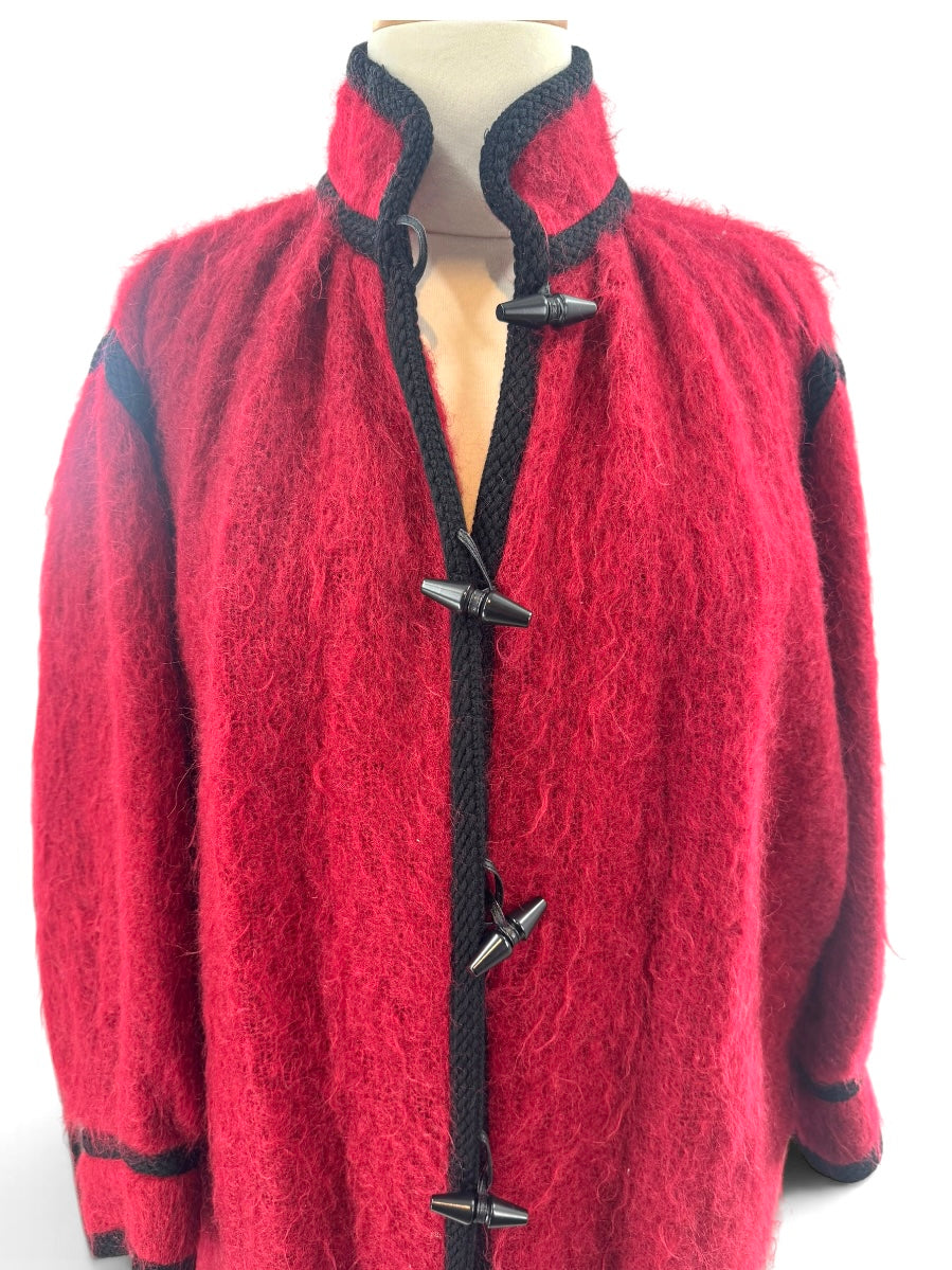 Yves Saint Laurent Vintage 1970’s Red Brushed Wool Silk-Lined Toggle Coat – Size Small