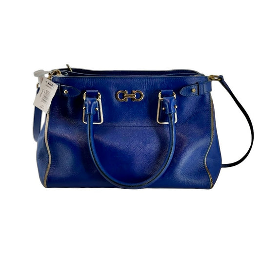 Salvatore Ferragamo Gancini Top Handle Bag in Cobalt Blue