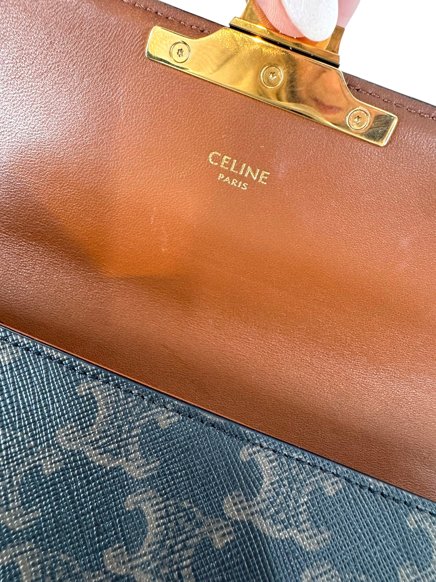 Celine Triomphe Claude Shoulder Bag in Triomphe Canvas and Calfskin