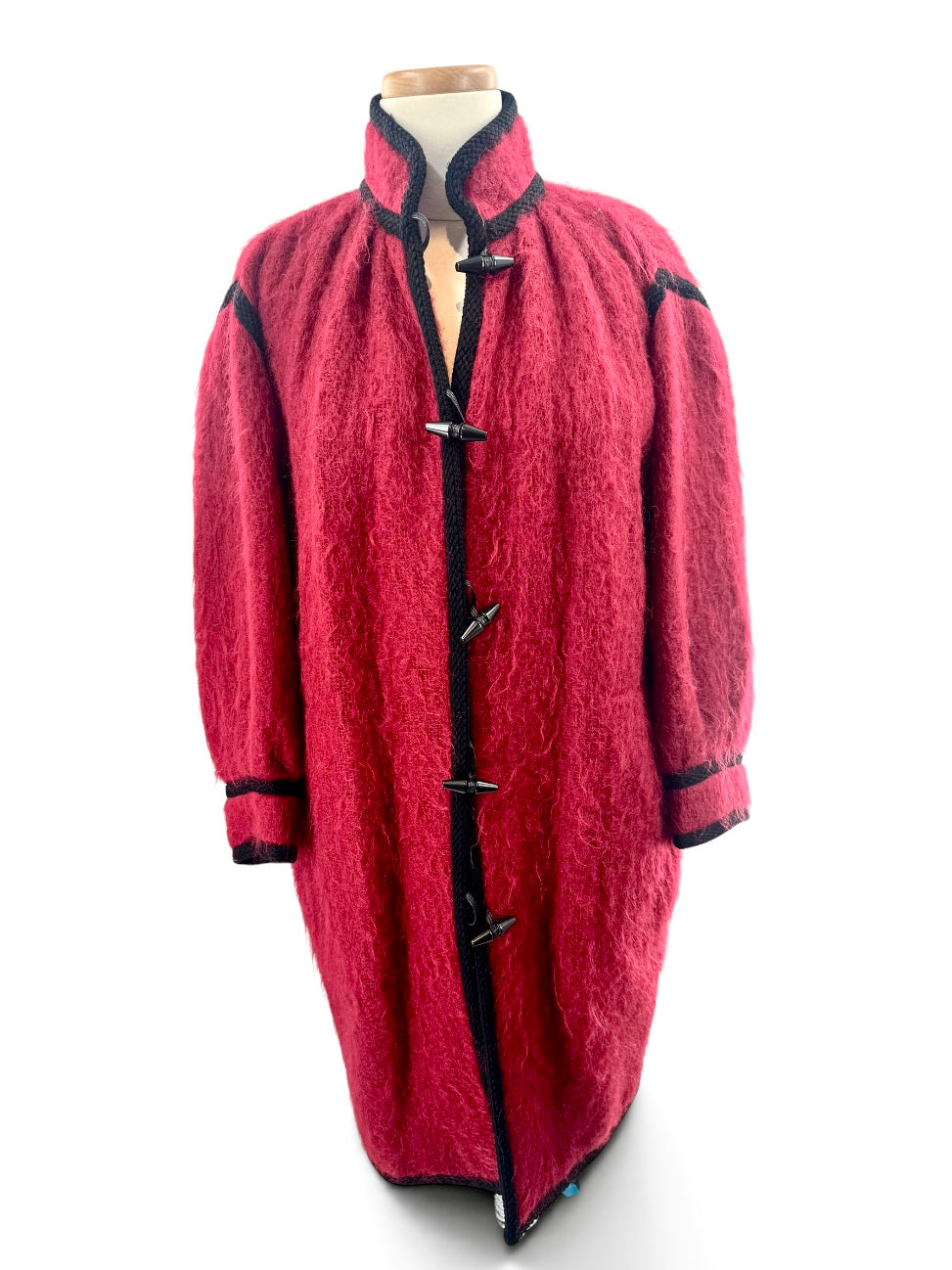 Yves Saint Laurent Vintage 1970’s Red Brushed Wool Silk-Lined Toggle Coat – Size Small
