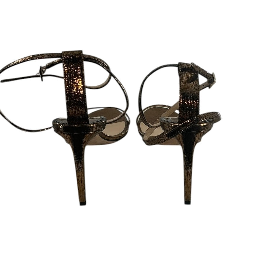 Jimmy Choo Minny 85 Anthracite Metallic Lizard-Print Leather Sandals