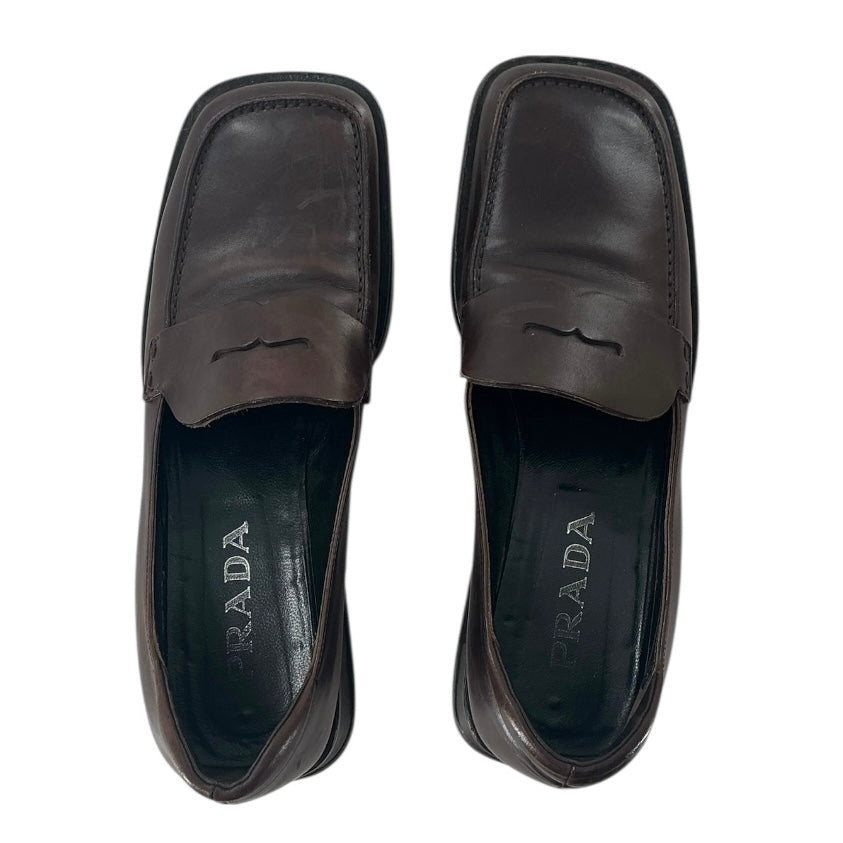 Prada Equal Leather Loafers Brown