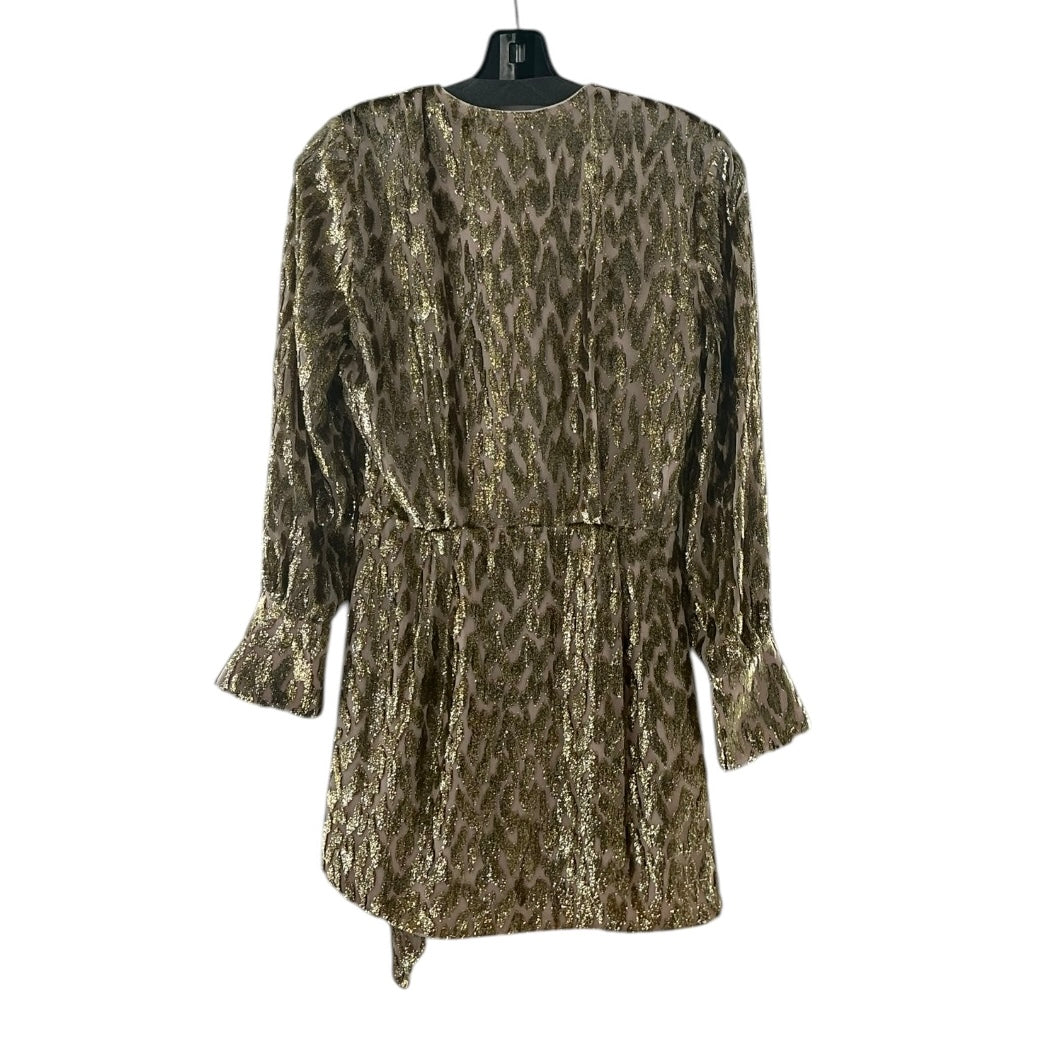 SIMKHAI Camryn Gold Metallic Animal Print Faux Wrap Mini Dress