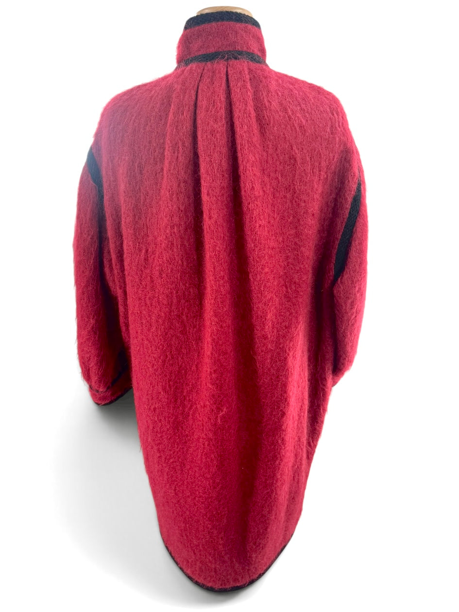 Yves Saint Laurent Vintage 1970’s Red Brushed Wool Silk-Lined Toggle Coat – Size Small