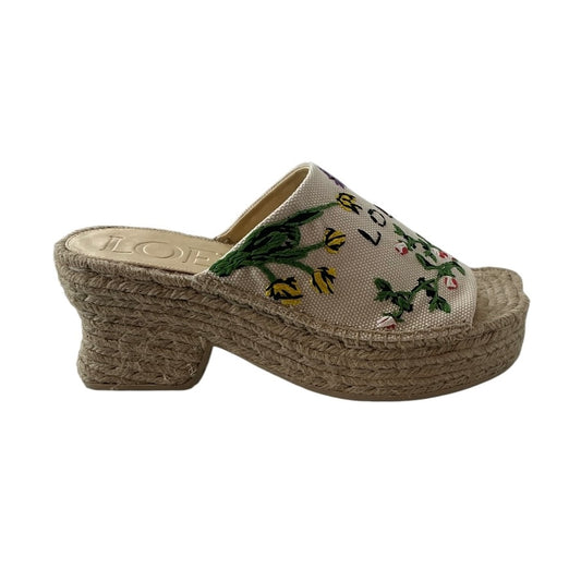 Loewe + Paula's Ibiza Petal Embroidered Canvas Platform Espadrille Mules