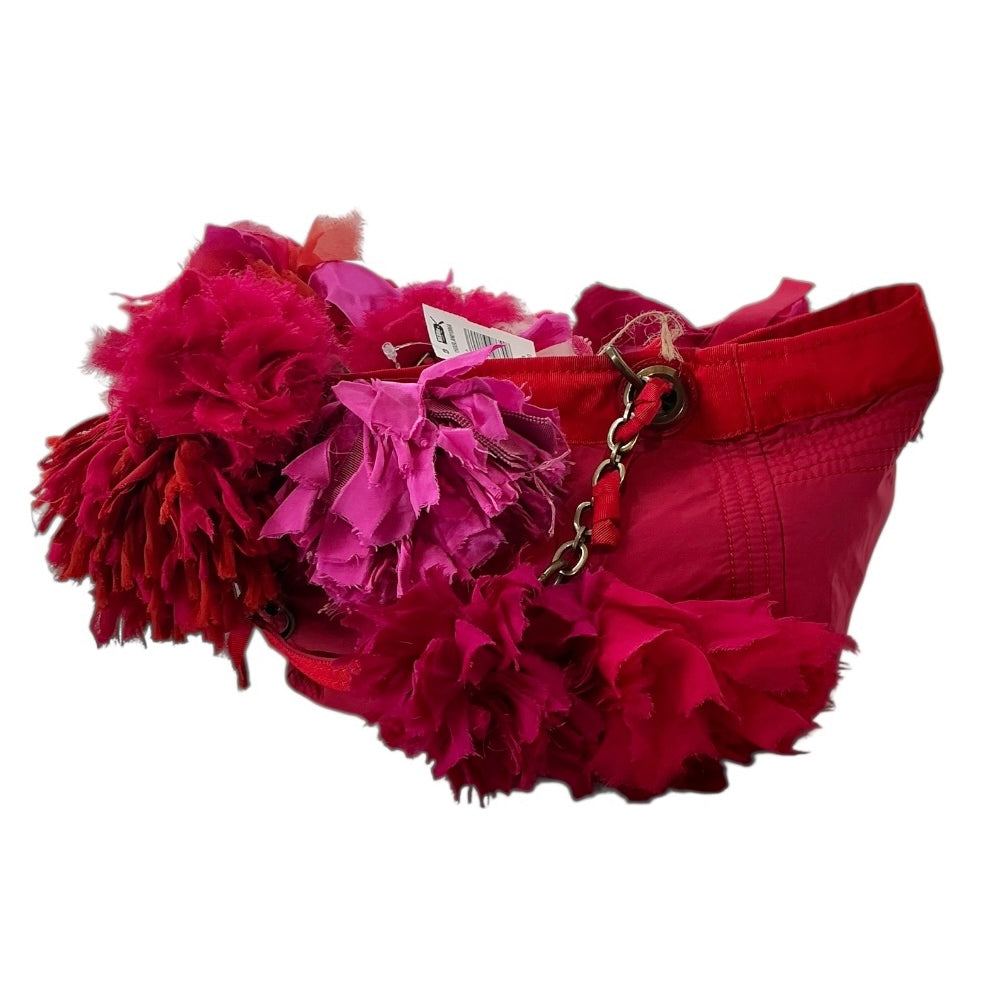 Lanvin Red Nylon Tote Bag With Decorative Red & Pink Floral Poofs