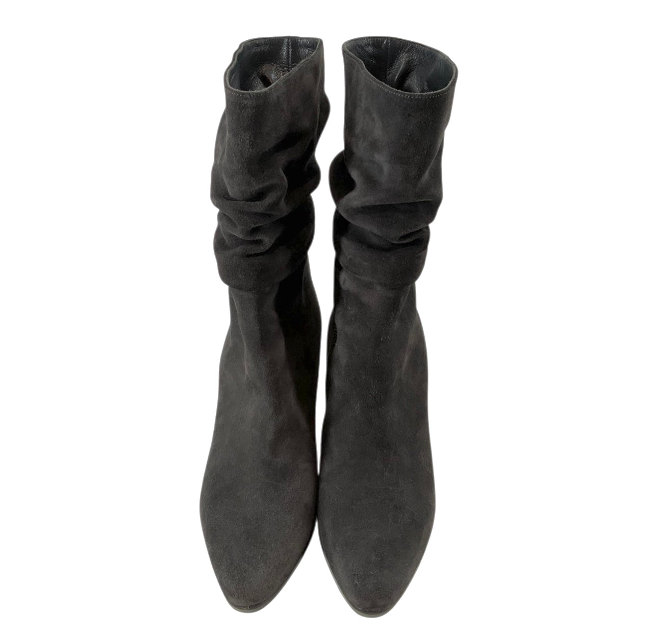Manolo Blahnik Silver Suede Calasso Heeled Booties