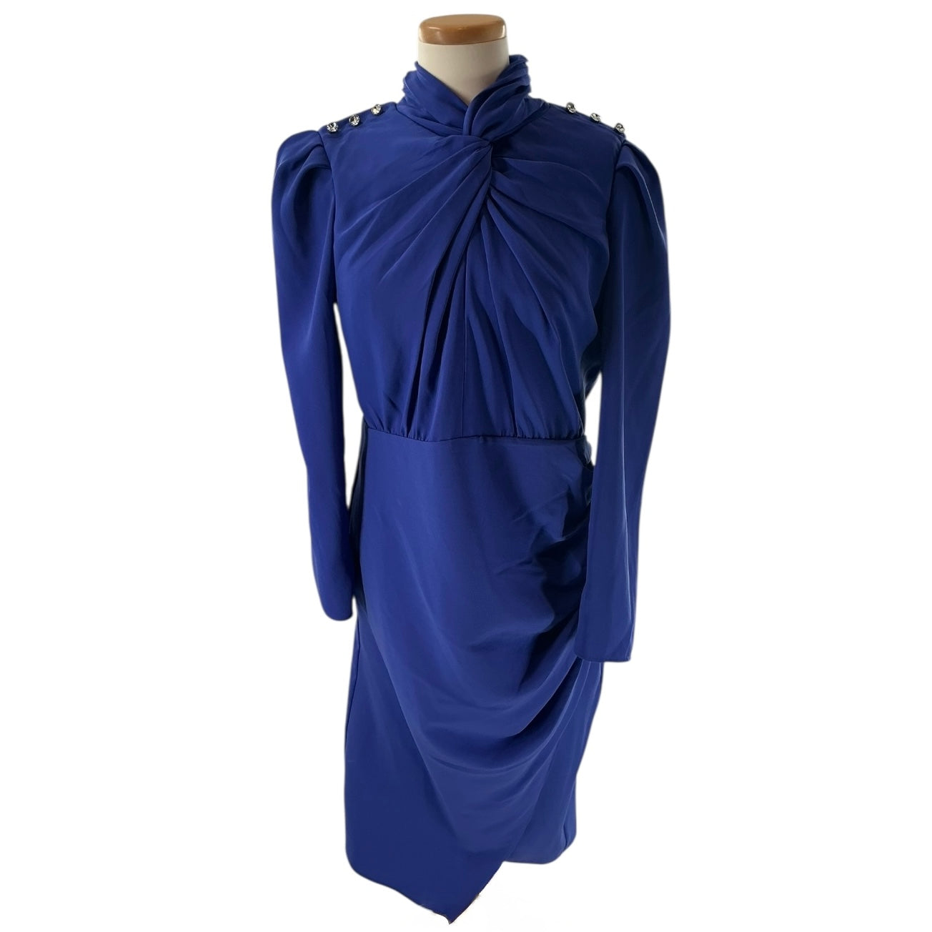 Self-Portrait Blue Stretch Crepe Twisted Collar Midi Dress