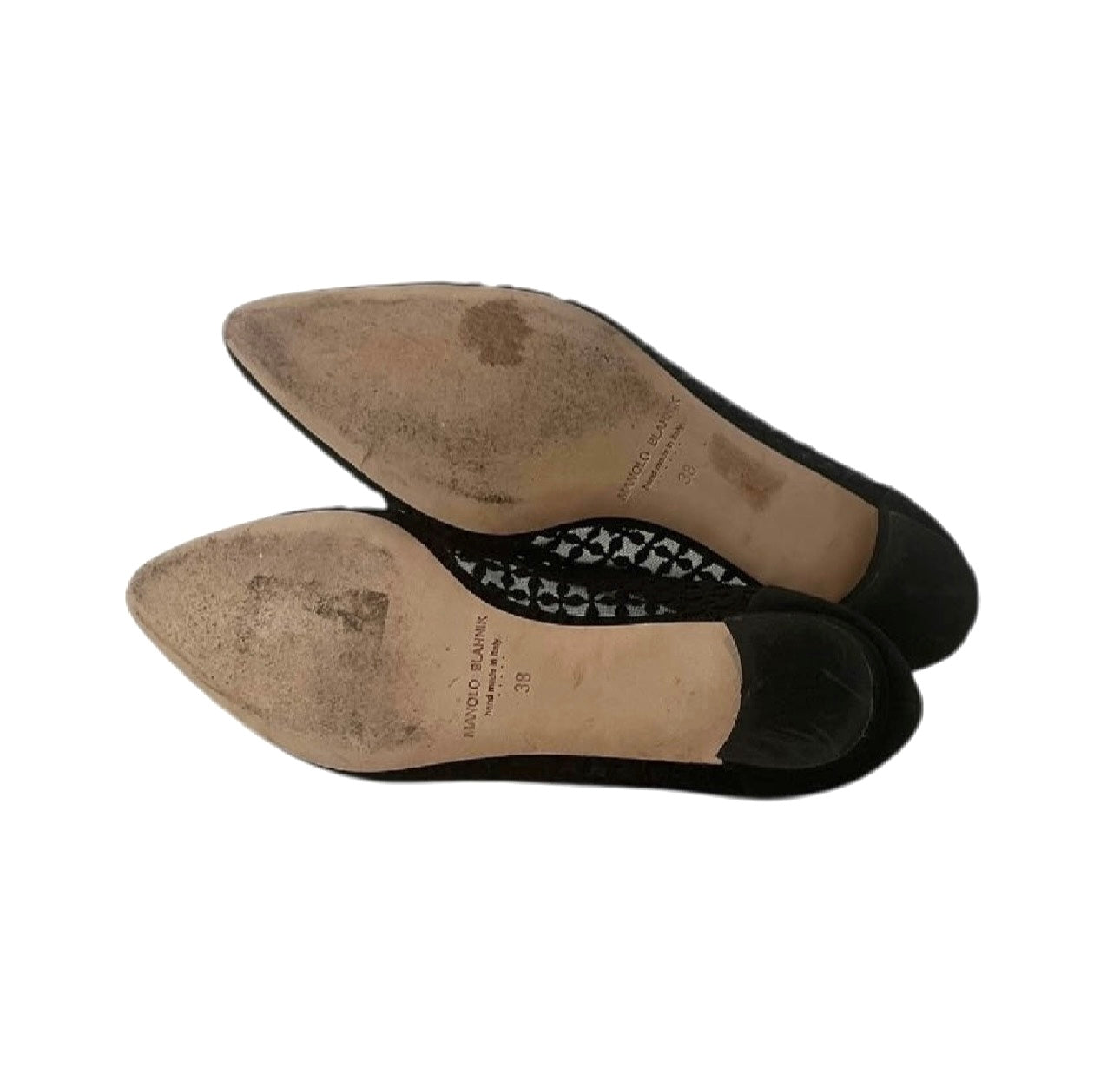 Manolo Blahnik Tiakala Black Mesh Lace Flat Pumps