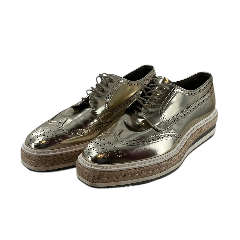 Prada Gold Metallic Leather Platform Lace-Up Brogue Shoes