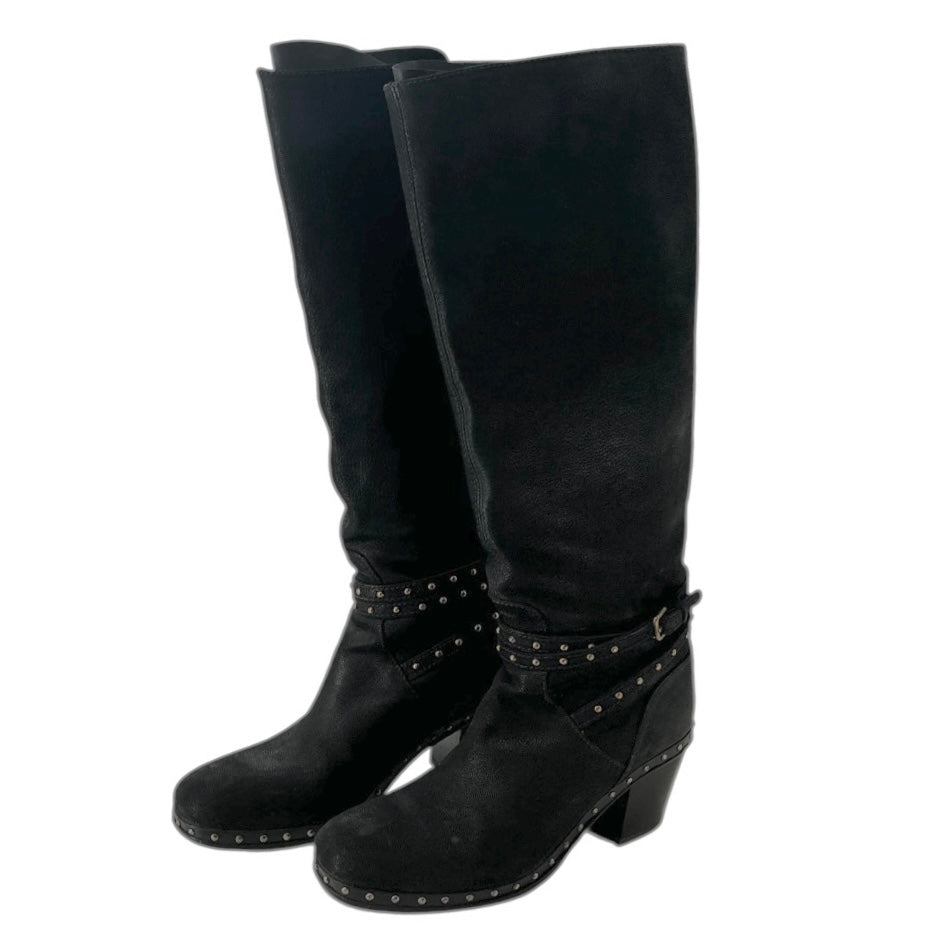Miu Miu Black Leather Stud Accent Knee High Boots