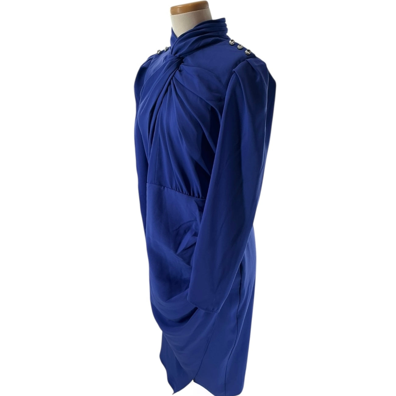 Self-Portrait Blue Stretch Crepe Twisted Collar Midi Dress