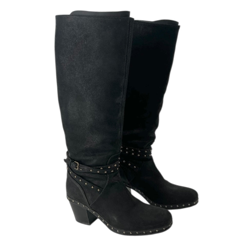 Miu Miu Black Leather Stud Accent Knee High Boots