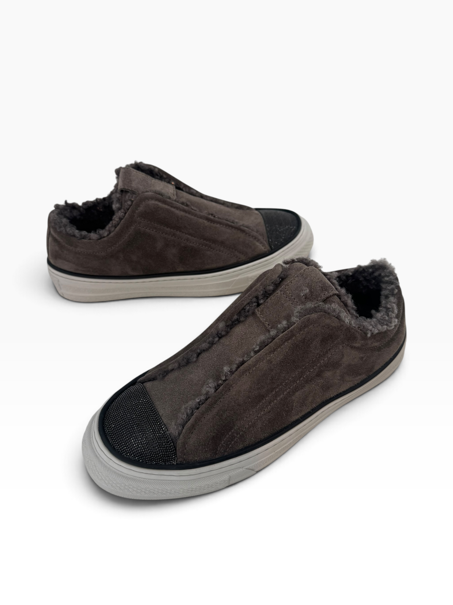 Brunello Cucinelli Suede Shearling-Lined Slip-On Sneakers