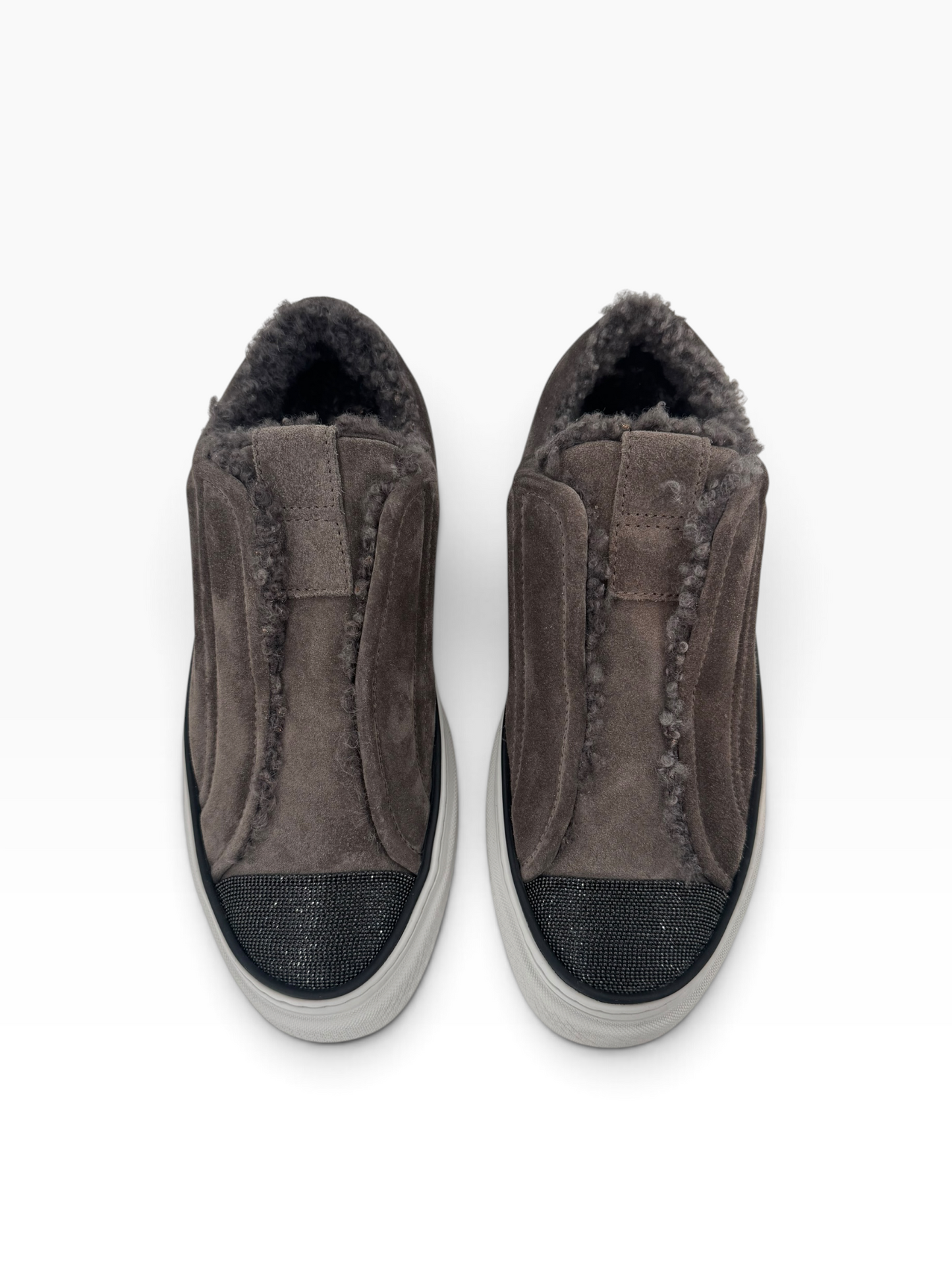 Brunello Cucinelli Suede Shearling-Lined Slip-On Sneakers