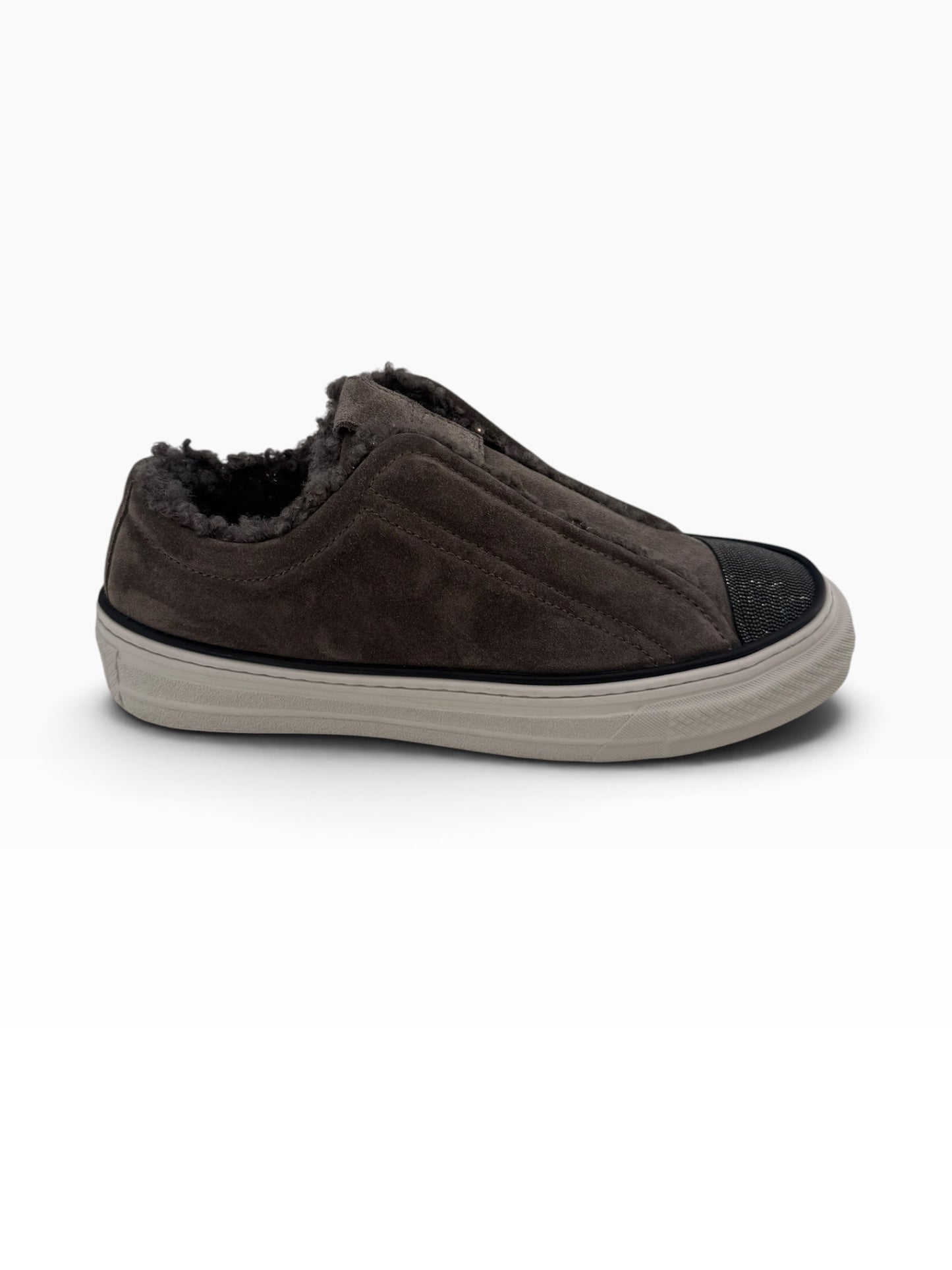 Brunello Cucinelli Suede Shearling-Lined Slip-On Sneakers