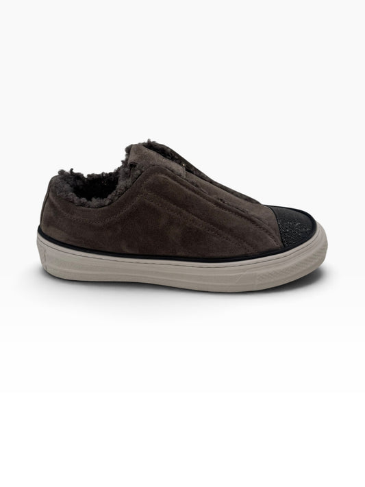 Brunello Cucinelli Suede Shearling-Lined Slip-On Sneakers