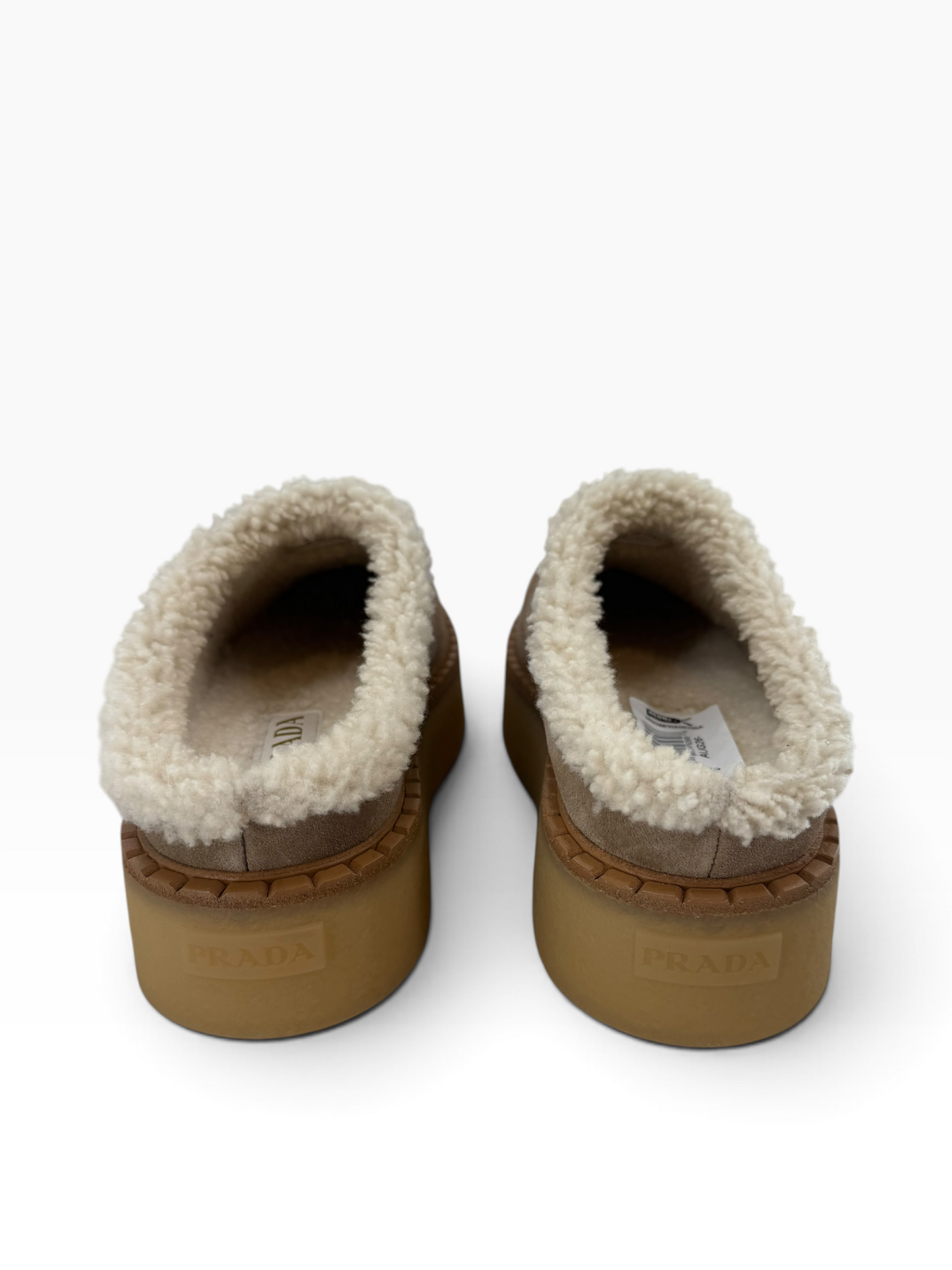 Prada Suede Shearling Platform Mules