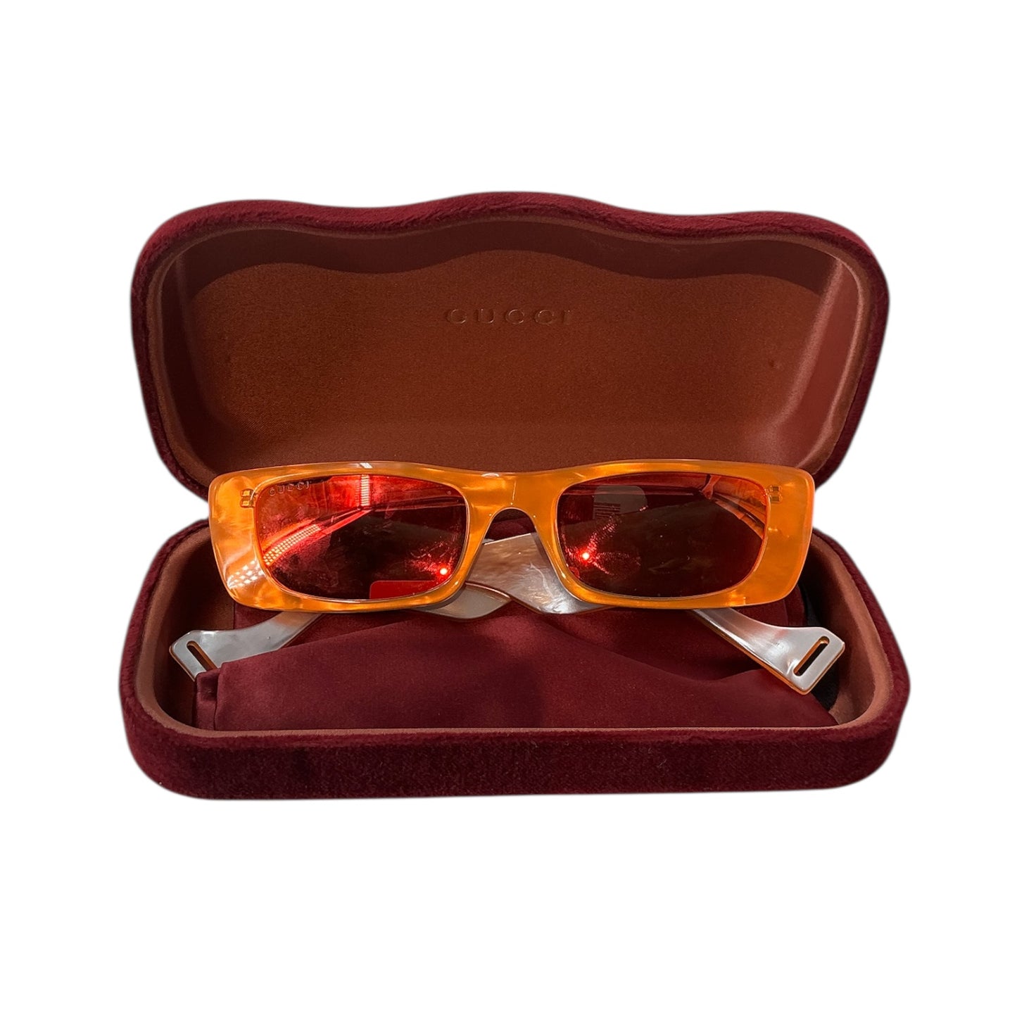 GUCCI GG0516S 0516 Fluorescent Neon Orange Pearl Geometric Slim Sunglass Unisex