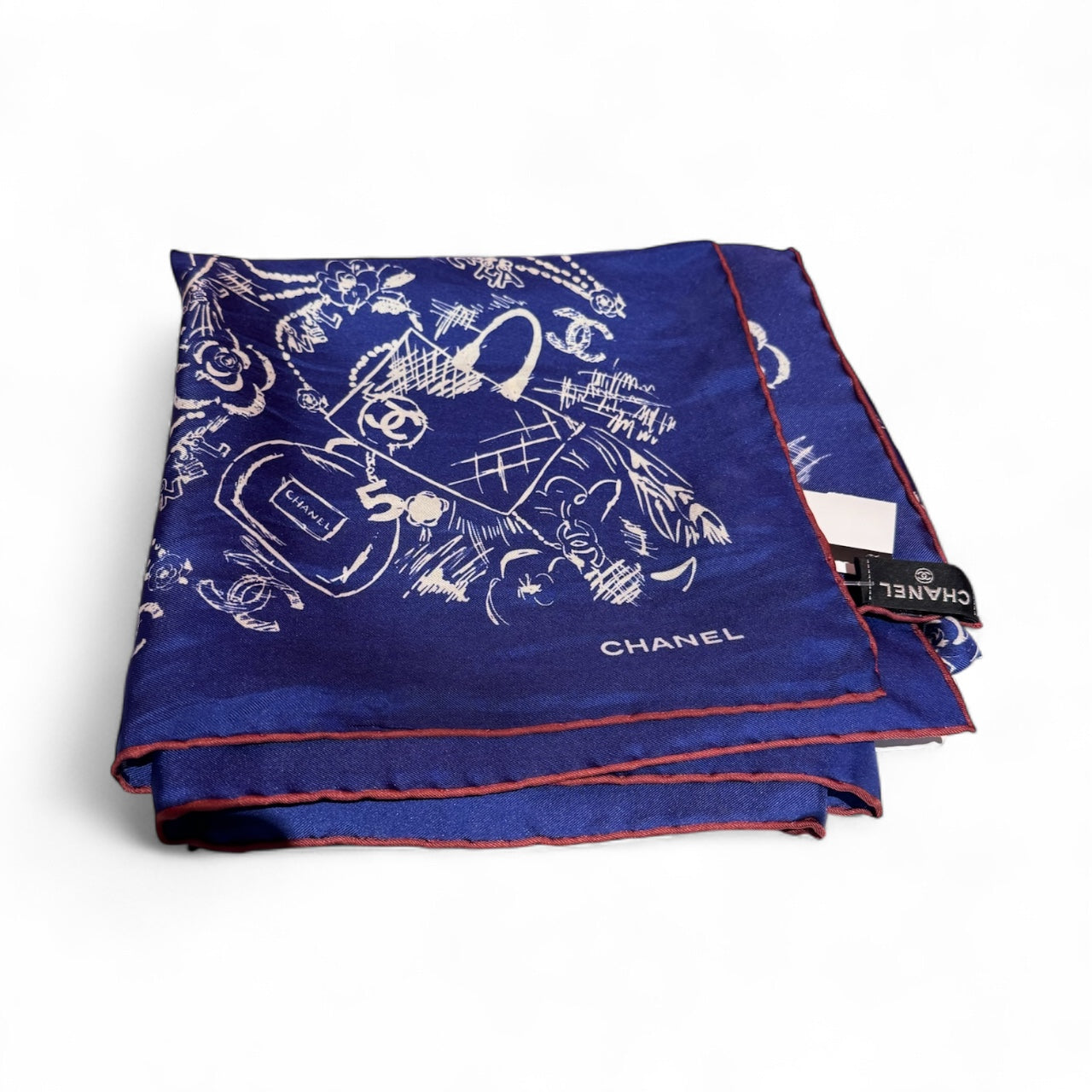 Chanel Dark Blue Multi Icon Print Silk Scarf