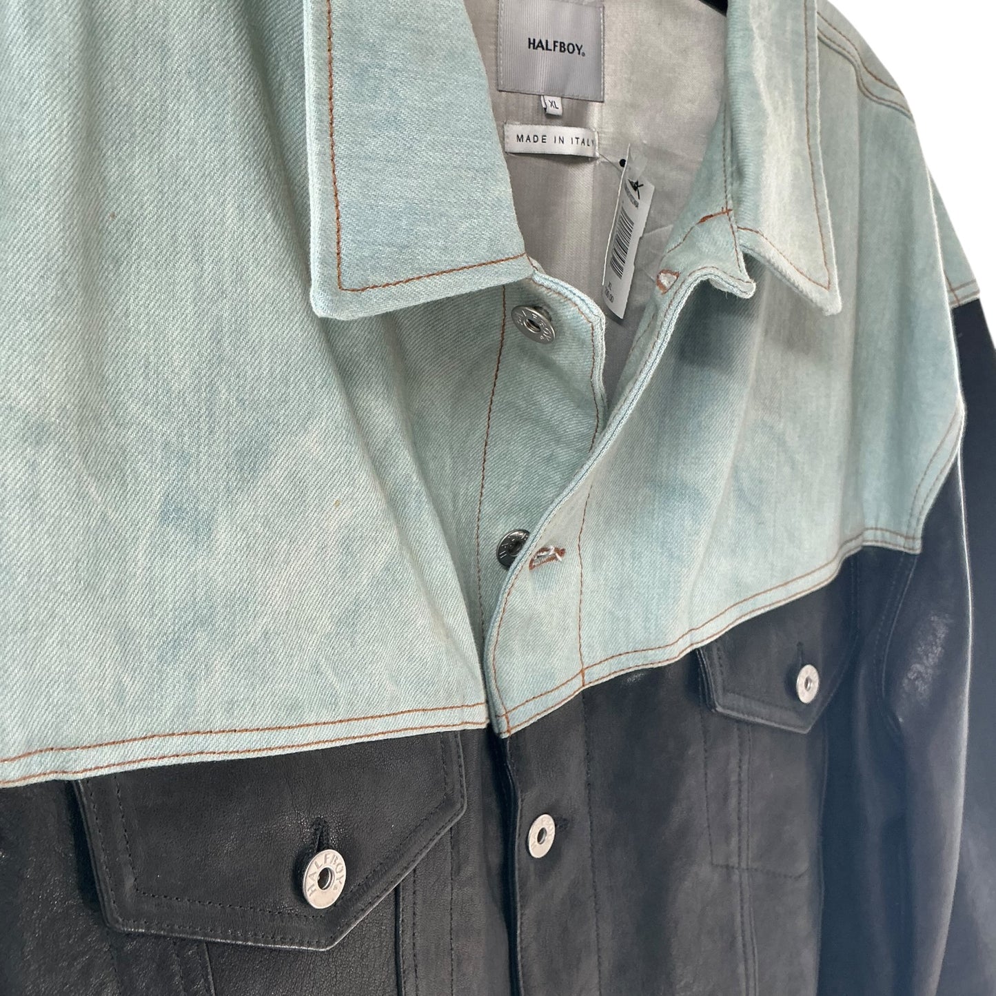 Halfboy Paneled Denim and Leather Jacket