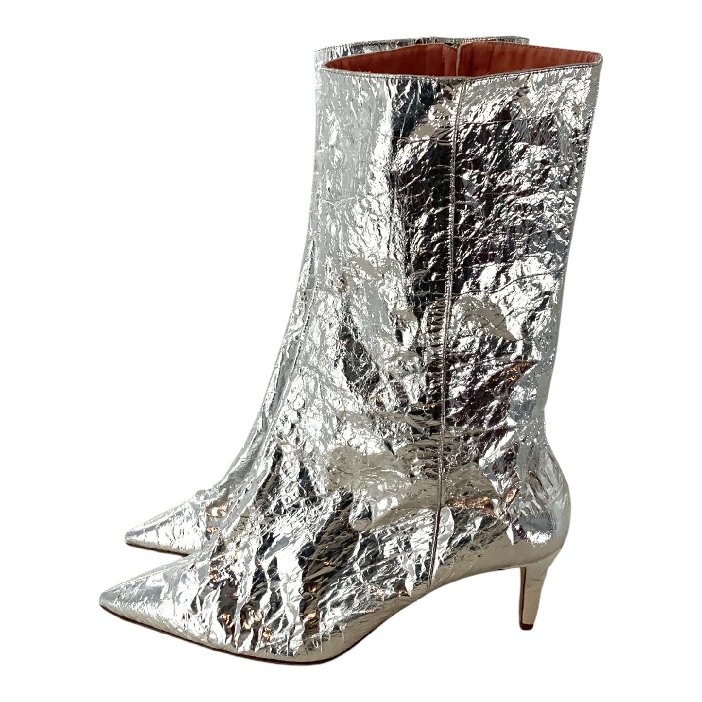 Acne Studios Silver Crinkled Patent Leather Ankle Boots