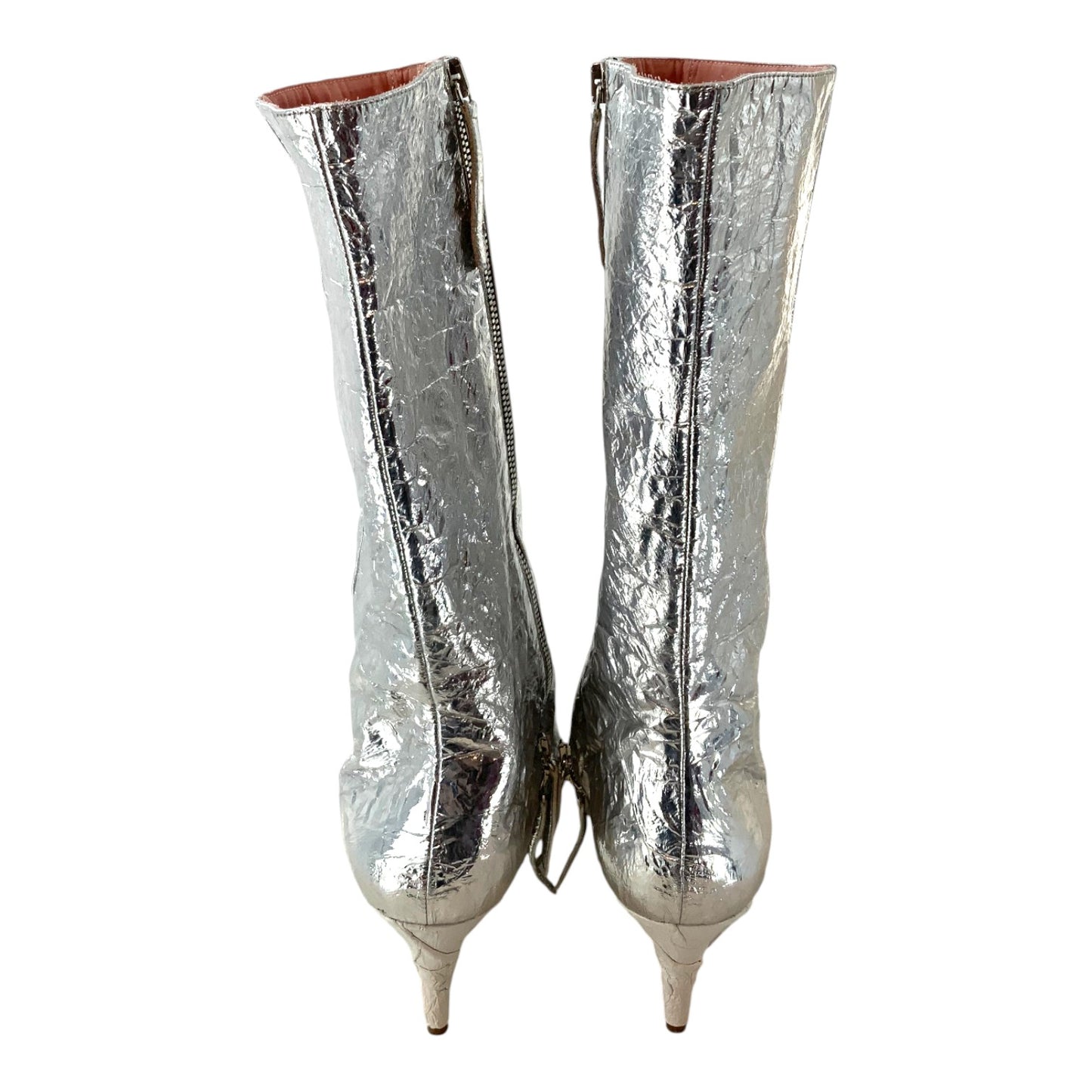 Acne Studios Silver Crinkled Patent Leather Ankle Boots