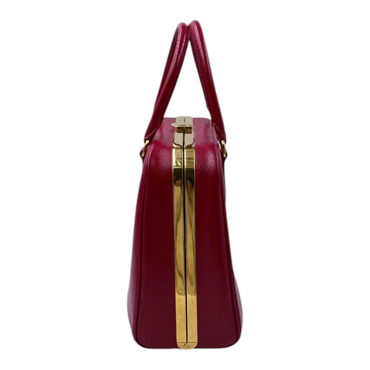 Prada Saffiano Vernice Pyramid Frame Top Handle Bag
