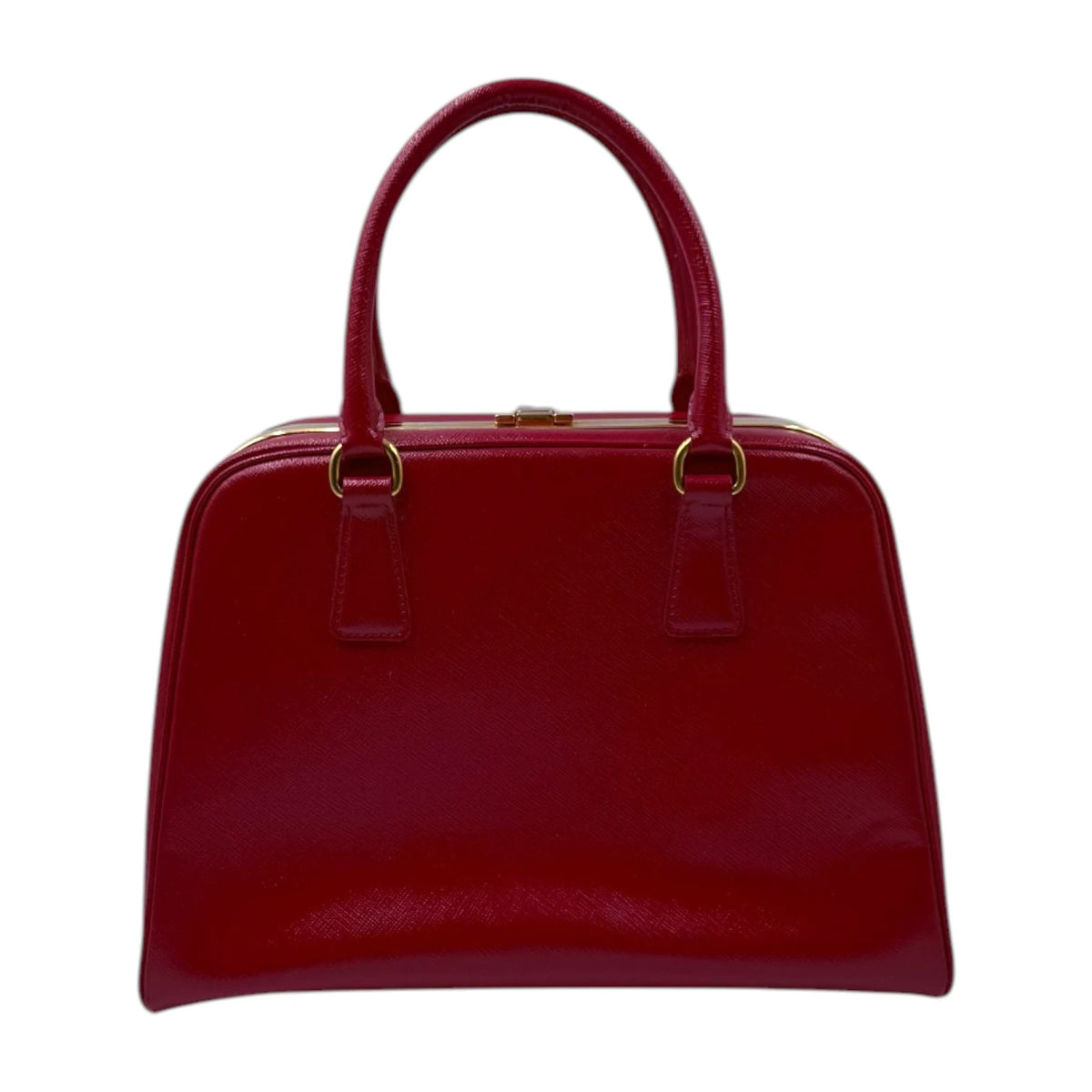 Prada Saffiano Vernice Pyramid Frame Top Handle Bag