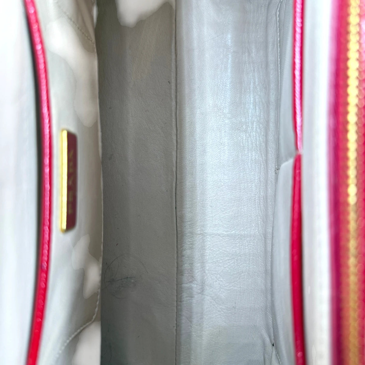 Prada Saffiano Vernice Pyramid Frame Top Handle Bag