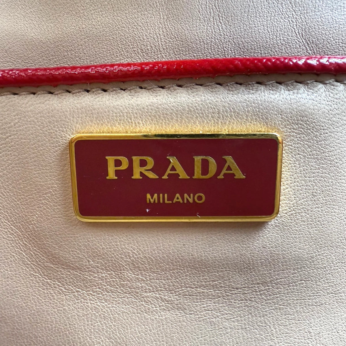 Prada Saffiano Vernice Pyramid Frame Top Handle Bag