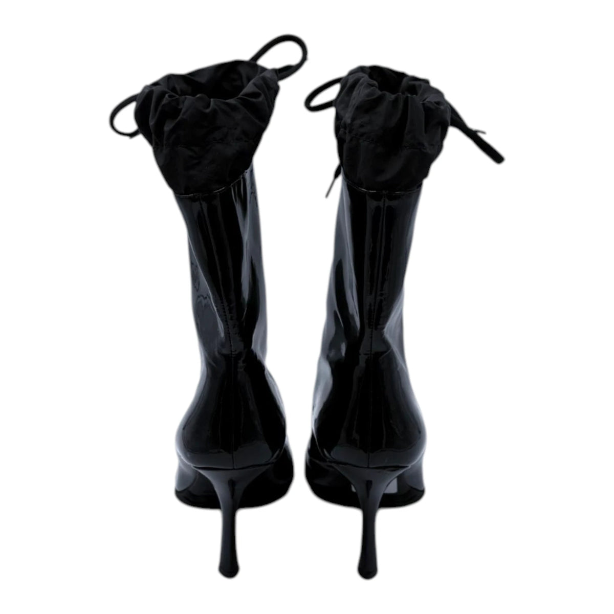 Miu Miu Black Patent Leather Drawstring Heeled Boots