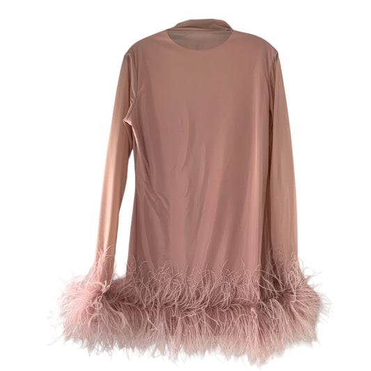 16Arlington Pink Feather Trimmed Long Sleeve Dress