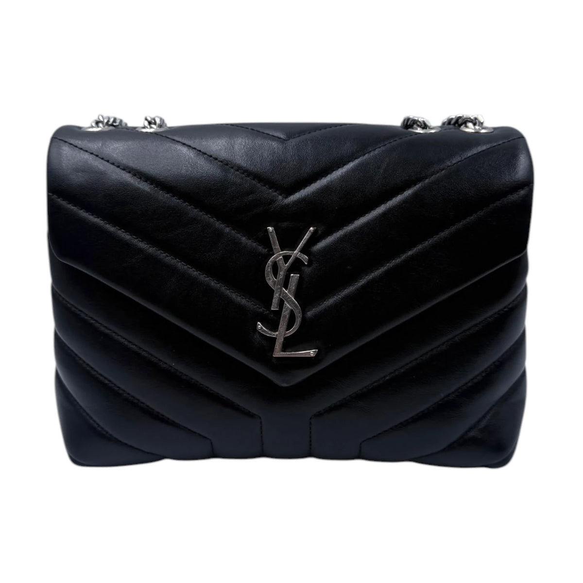Saint Laurent Calfskin Quilted Chevron Loulou Small Shoulder Bag