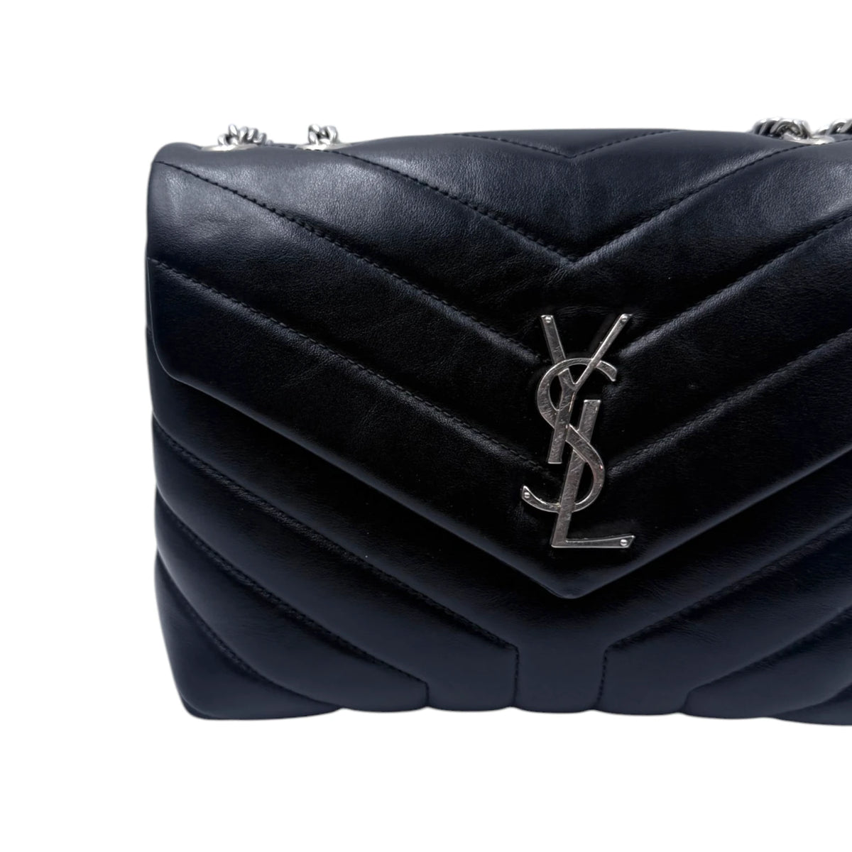 Saint Laurent Calfskin Quilted Chevron Loulou Small Shoulder Bag
