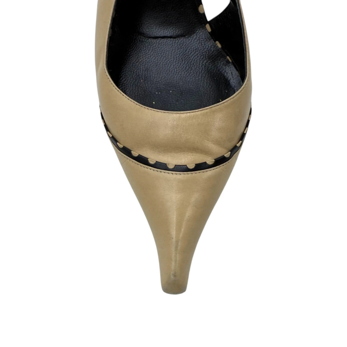 Chanel Beige & Black Slingback Kitten Heels