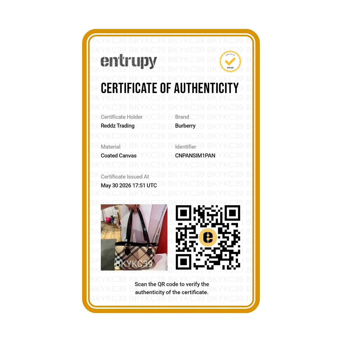 Authentication certificate