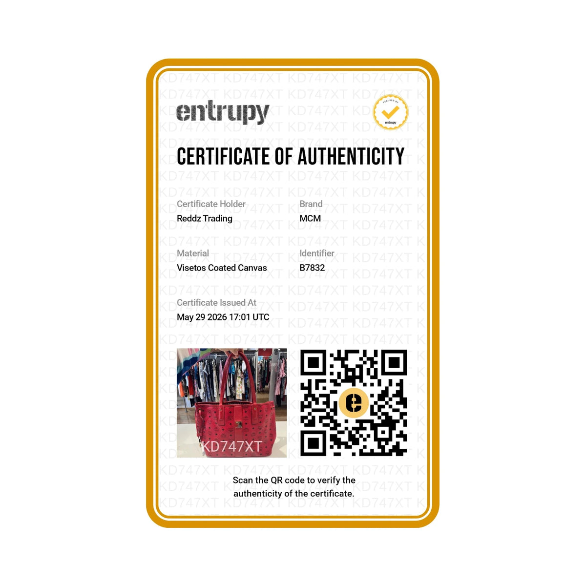 Authentication certificate