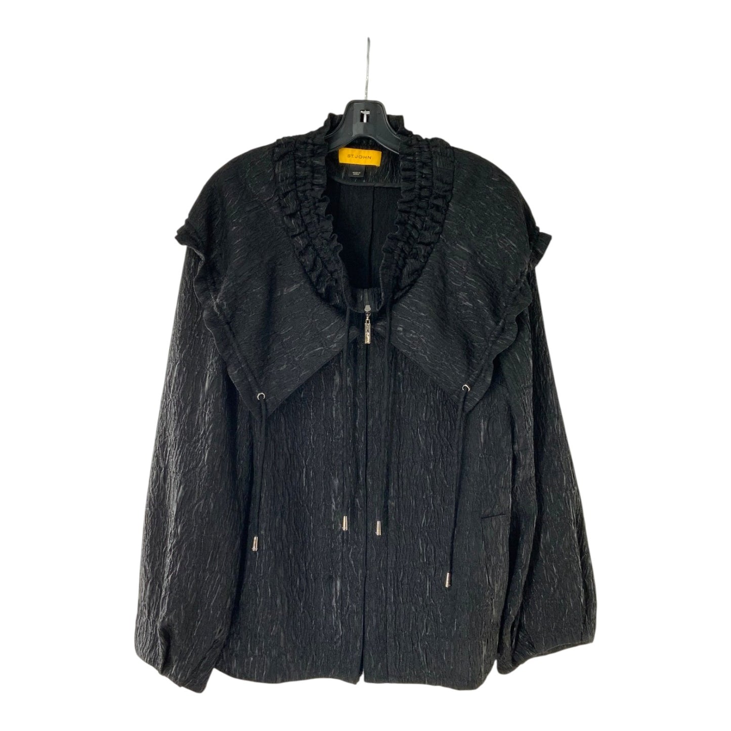 St. John Black Cinching Zip-Up Sweater Jacket