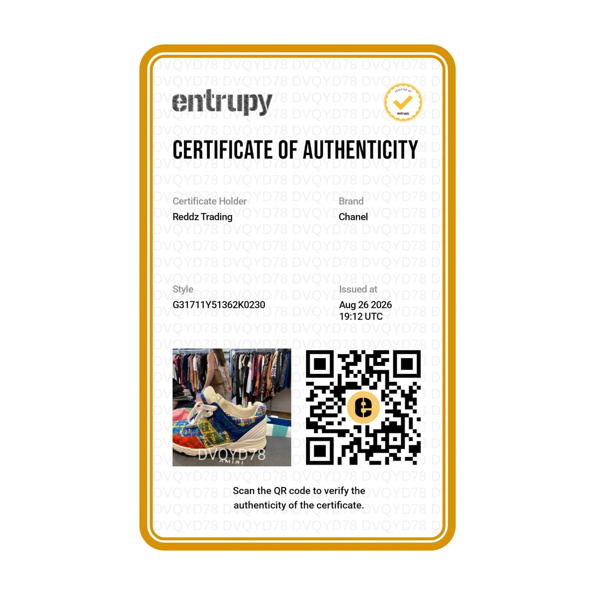 Authentication certificate