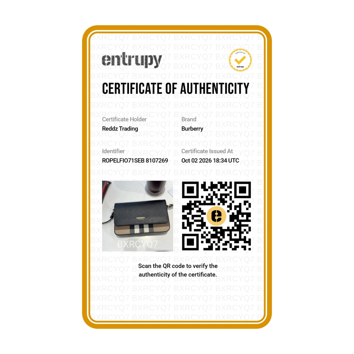 Authentication certificate
