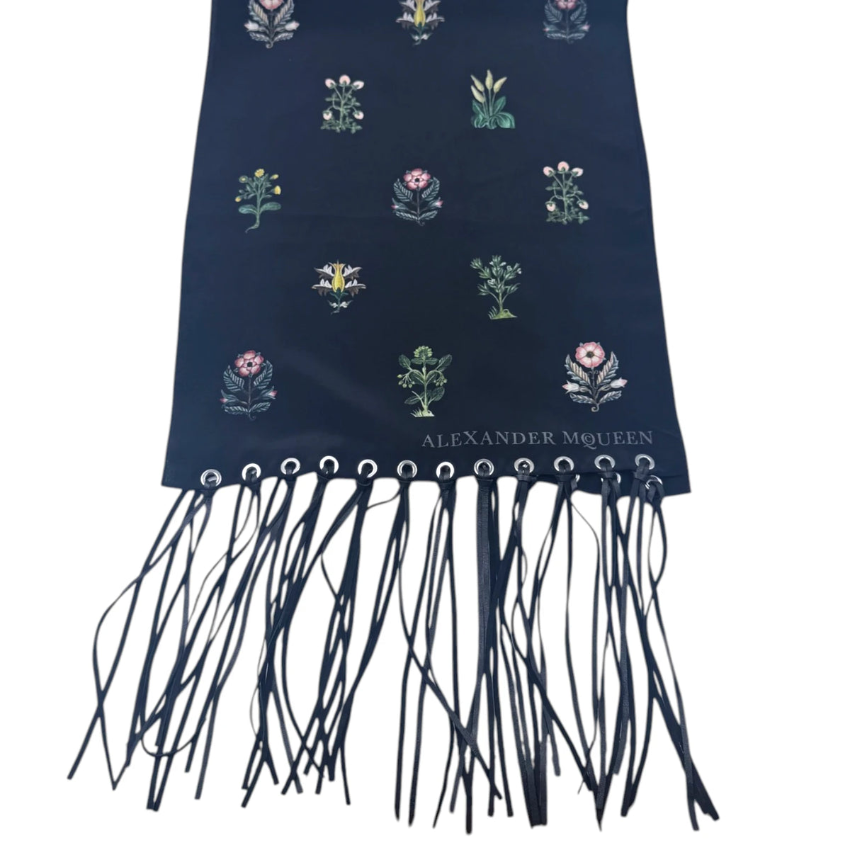 Alexander McQueen Floral Print Leather Fringe Scarf