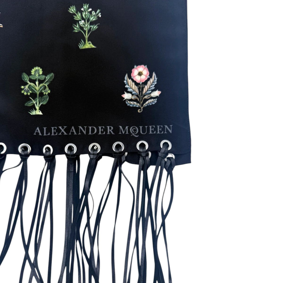 Alexander McQueen Floral Print Leather Fringe Scarf