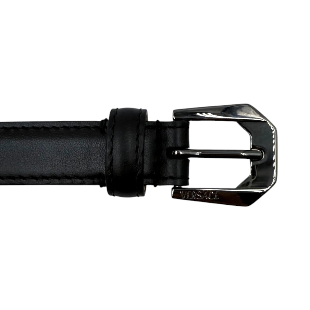 Versace Angular Buckle Thin Leather Belt